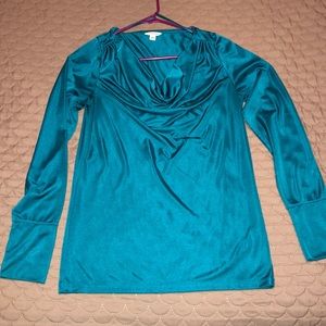 💟Calvin Klein silky long sleeve top. Deep teal